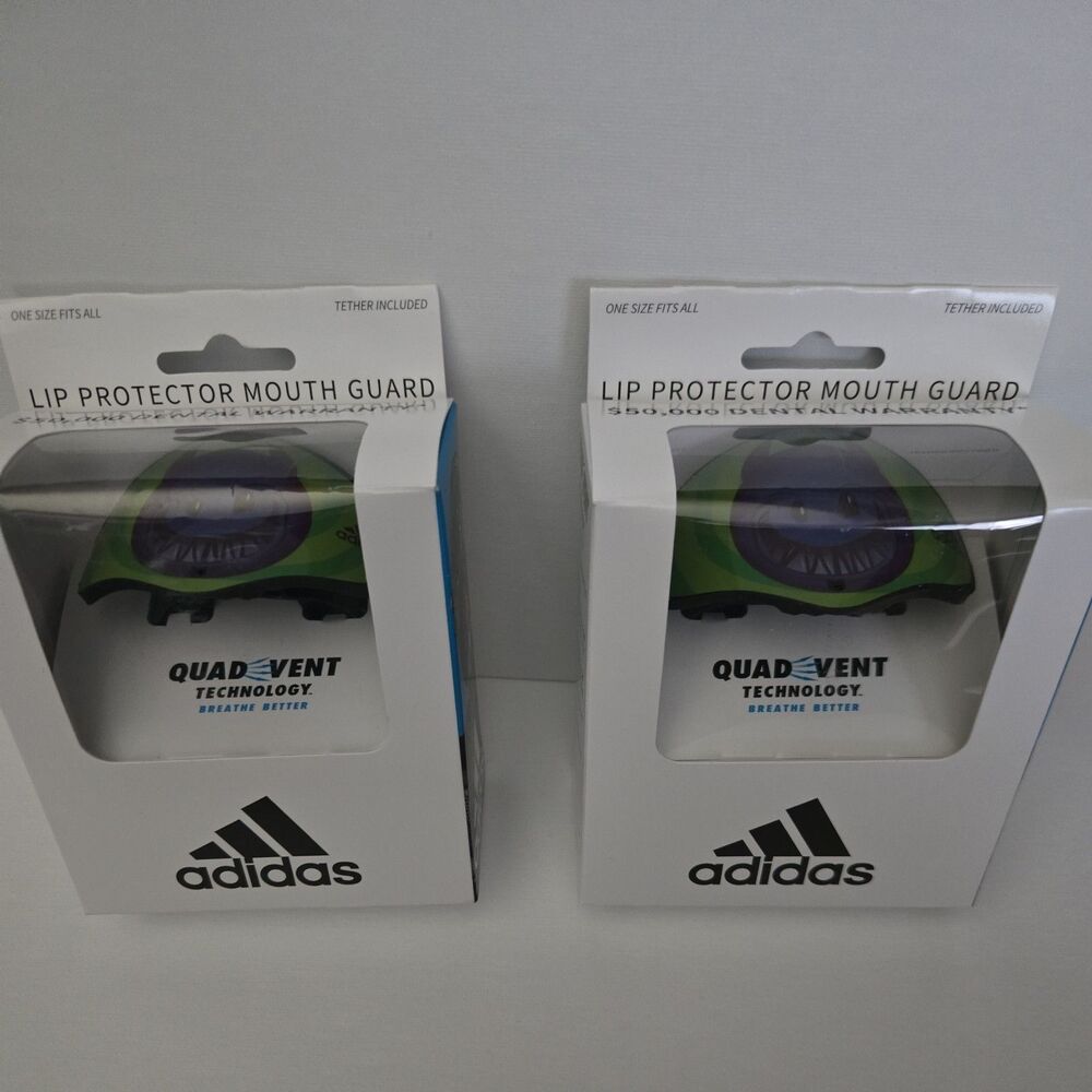 Lot of 2 New Adidas Demon Protector Football Mouth Guard Quad Vent w Tether